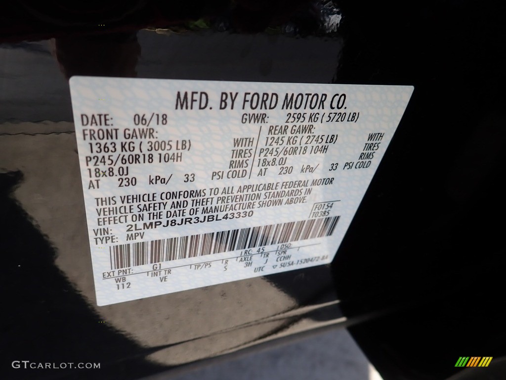 2018 Lincoln MKX Premiere AWD Color Code Photos