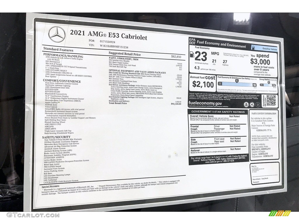 2021 Mercedes-Benz E 53 AMG 4Matic Cabriolet Window Sticker Photo #139989031