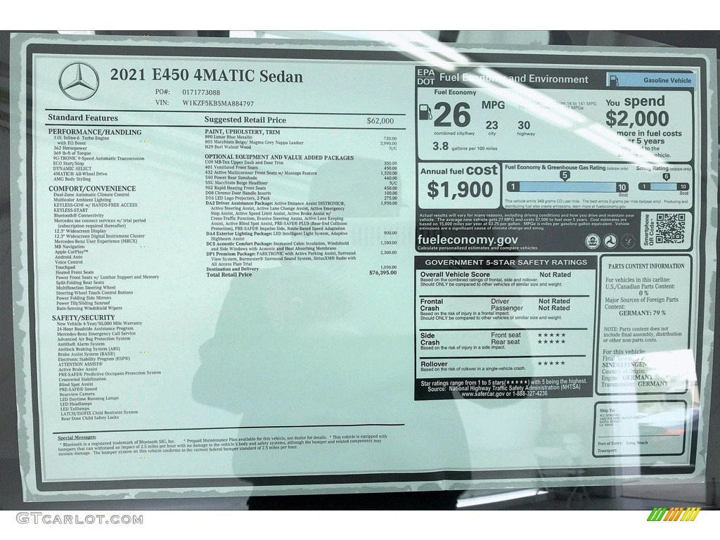 2021 Mercedes-Benz E 450 4Matic Sedan Window Sticker Photo #139989178