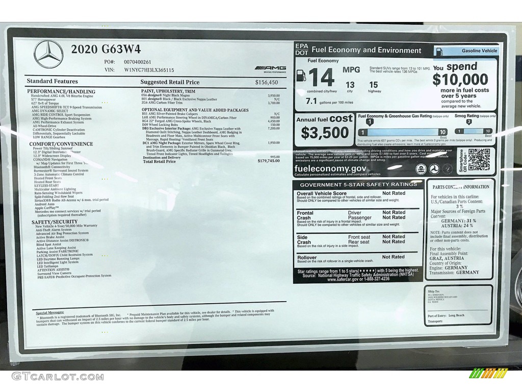 2020 Mercedes-Benz G 63 AMG Window Sticker Photo #139989865