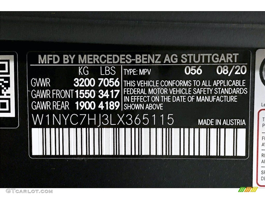 2020 G Color Code 056 for designo Night Black Magno (Matte) Photo #139989889