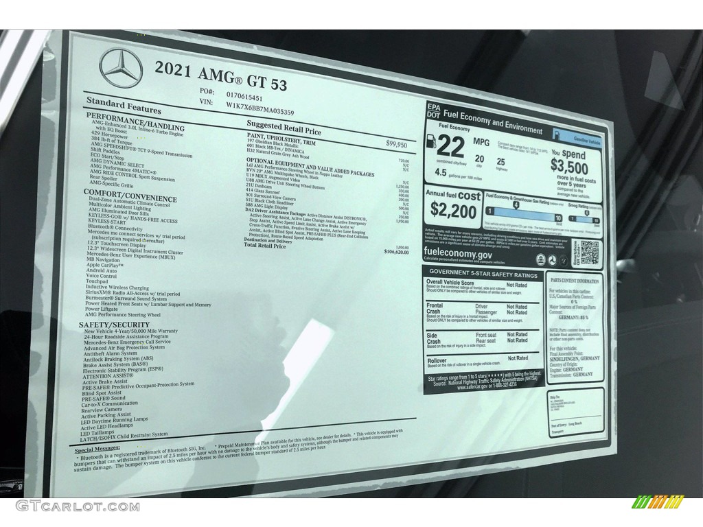 2021 Mercedes-Benz AMG GT 53 Window Sticker Photo #139991110