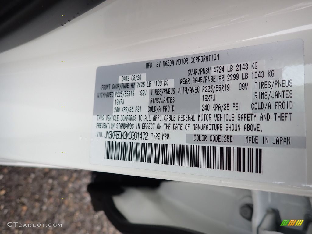 2021 CX-5 Color Code 25D for Snowflake White Pearl Mica Photo #139993406