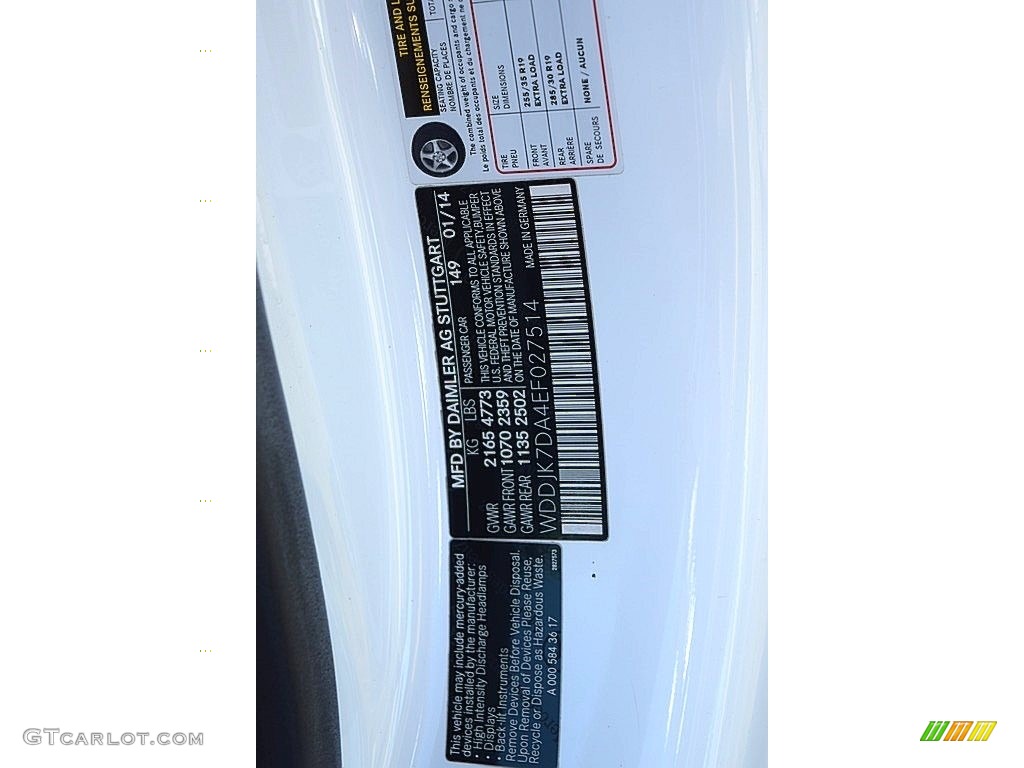 2014 SL Color Code 149 for Polar White Photo #140006707