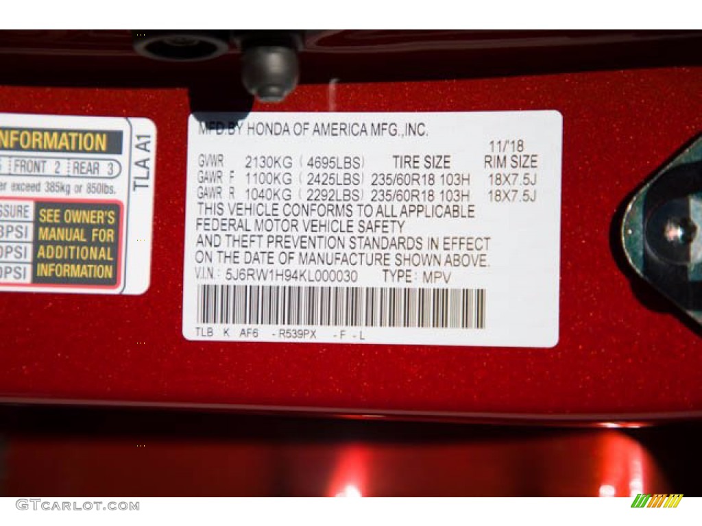 2019 Honda CR-V Touring Color Code Photos