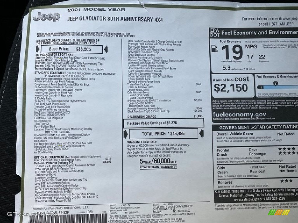 2021 Gladiator 80th Anniversary Edition 4x4 - Firecracker Red / Black photo #31