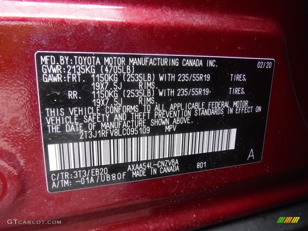 2020 RAV4 Color Code 3T3 for Ruby Flare Pearl Photo #140010310