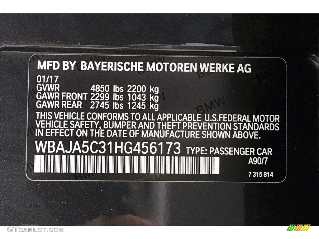 2017 5 Series 530i Sedan - Atlas Cedar Metallic / Black photo #36