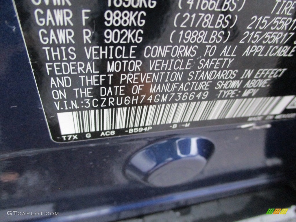 2016 HR-V EX-L Navi AWD - Deep Ocean Pearl / Gray photo #19