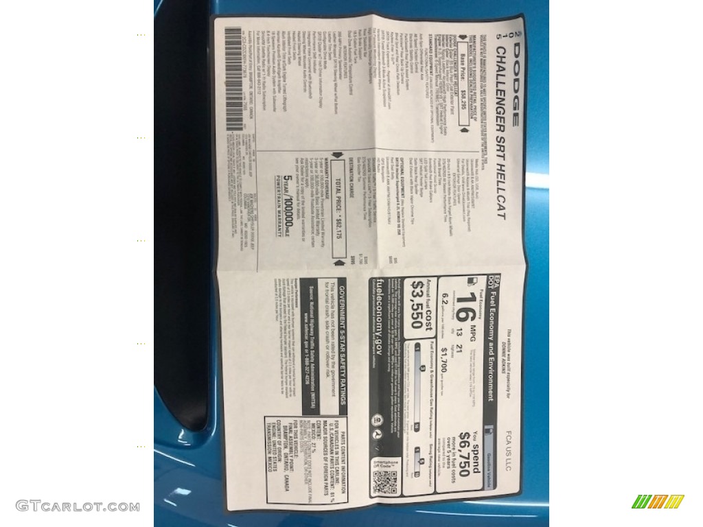 2015 Dodge Challenger SRT Hellcat Window Sticker Photos