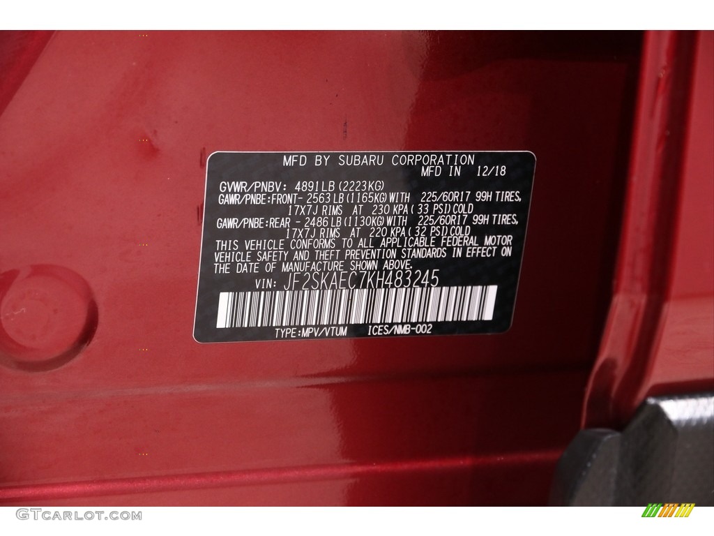 2019 Forester 2.5i Premium - Crimson Red Pearl / Gray photo #21