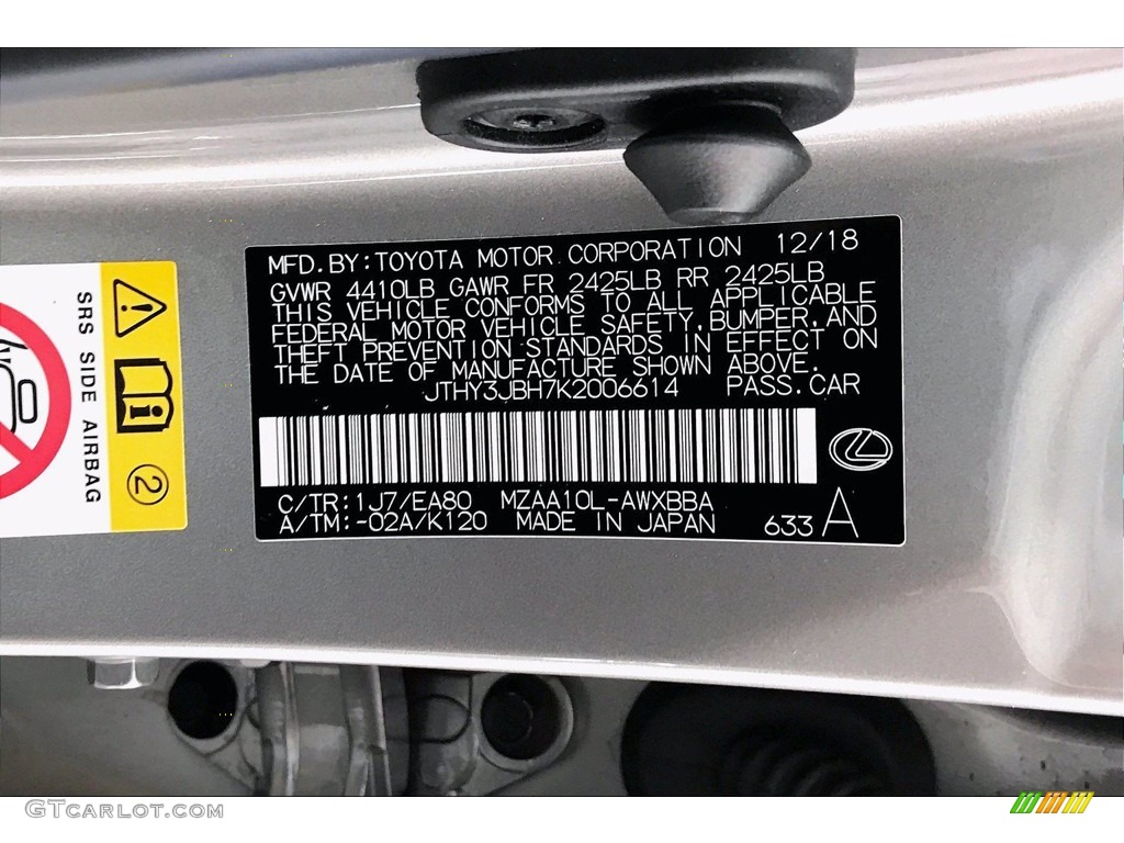 2019 UX Color Code 1J7 for Atomic Silver Photo #140051242