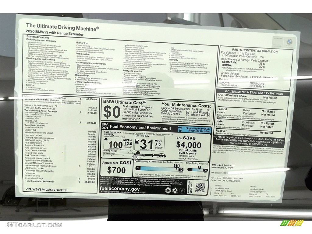 2020 i3 with Range Extender - Capparis White / Tera Dark Truffle photo #17