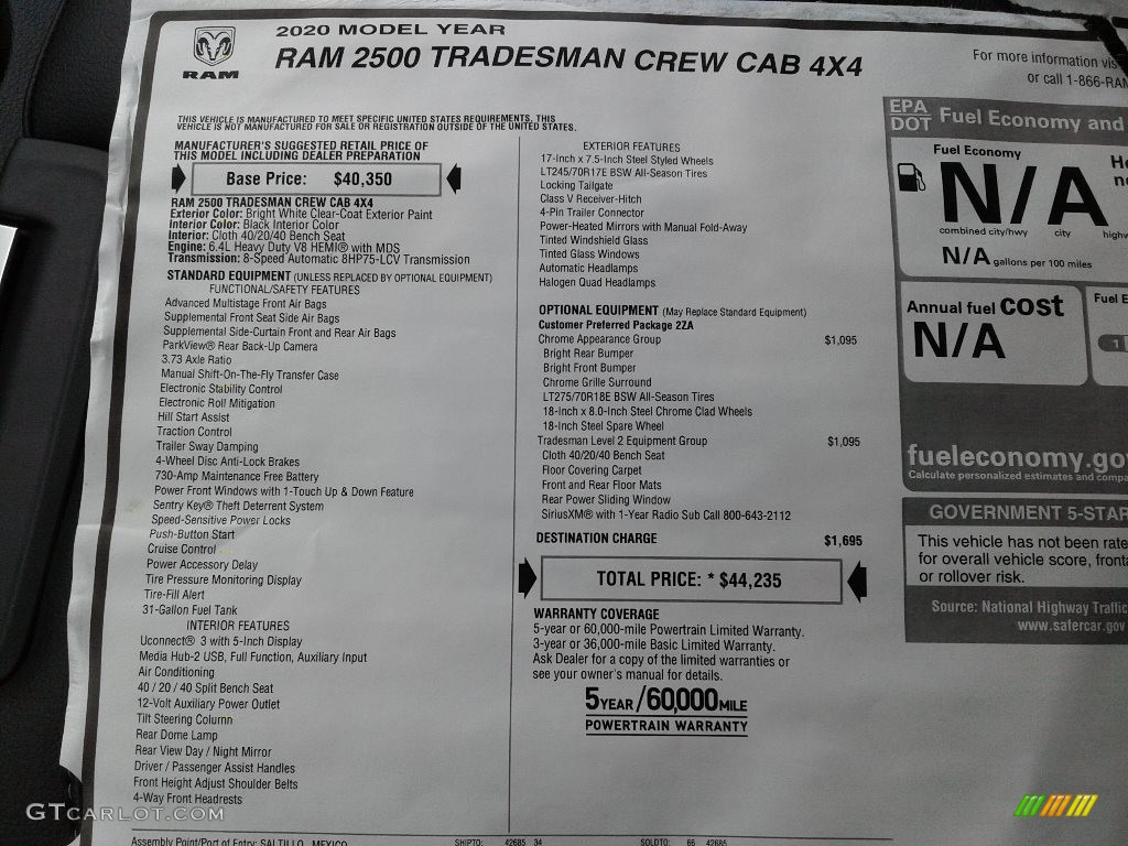 2020 2500 Tradesman Crew Cab 4x4 - Bright White / Black photo #25