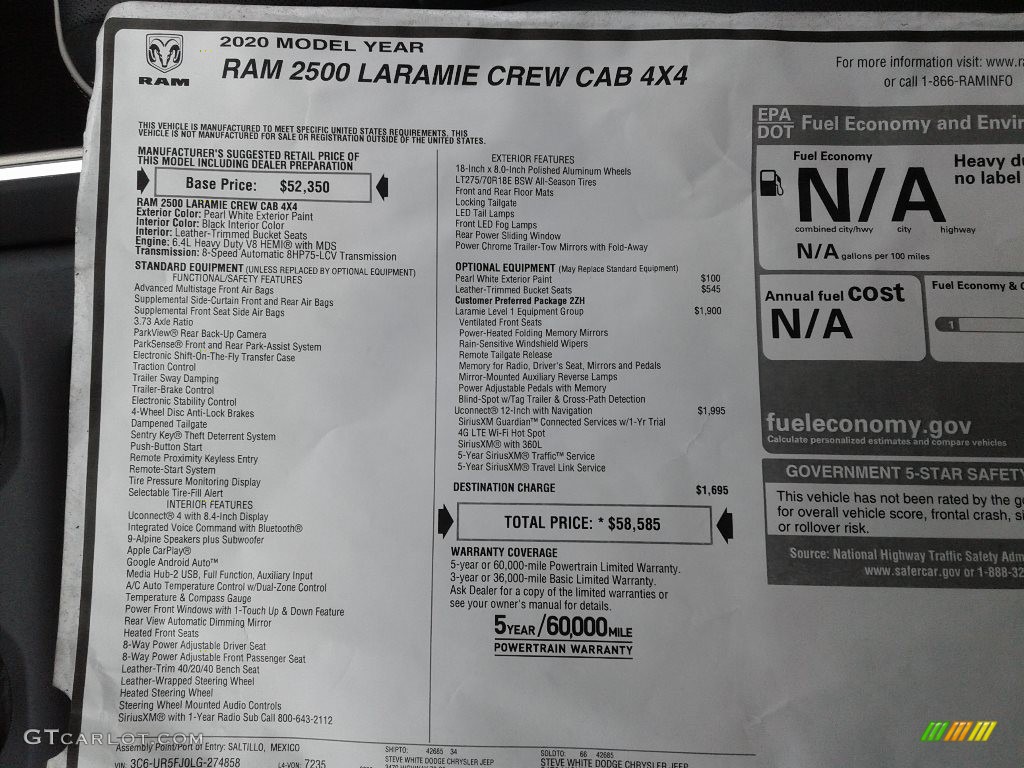 2020 2500 Laramie Crew Cab 4x4 - Pearl White / Black photo #31