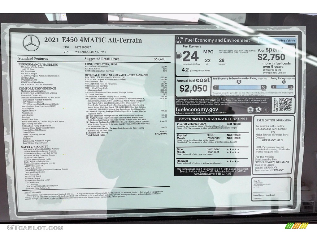 2021 Mercedes-Benz E 450 4Matic All-Terrain Wagon Window Sticker Photo #140069969