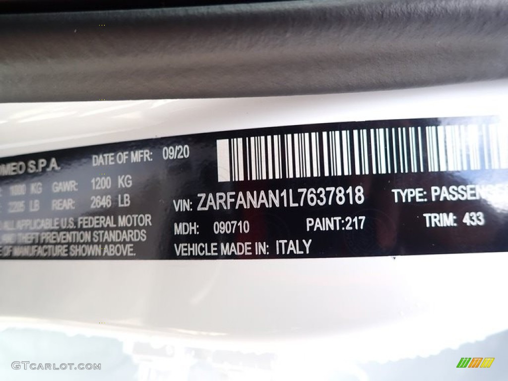 2020 Giulia Color Code 217 for Alfa White Photo #140077187