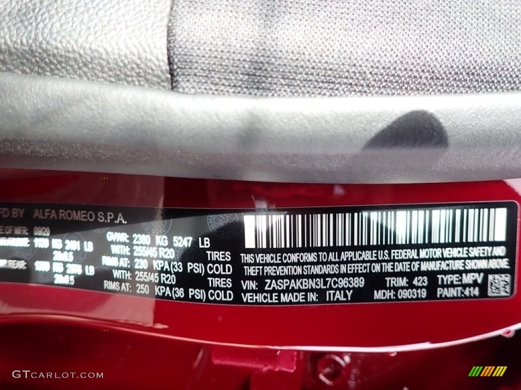 2020 Alfa Romeo Stelvio TI Sport Carbon AWD Color Code Photos