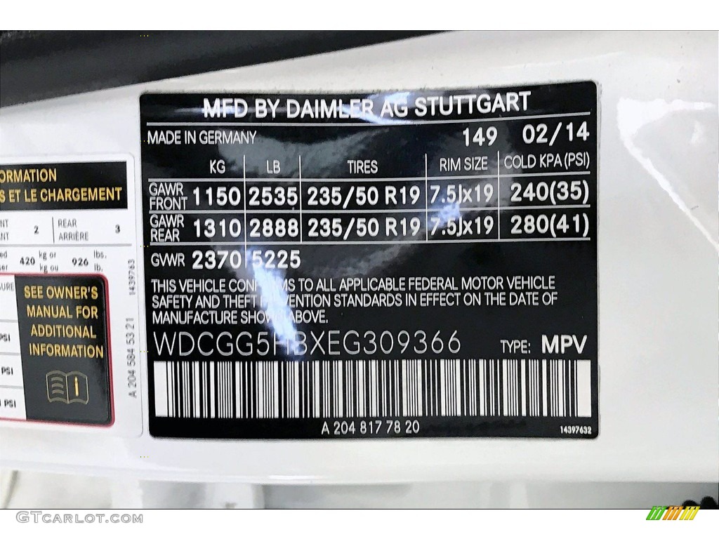 2014 GLK Color Code 149 for Polar White Photo #140078450