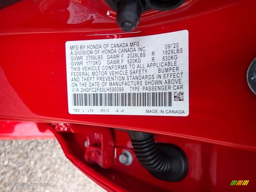 2020 Civic Color Code R513 for Rallye Red Photo #140081777