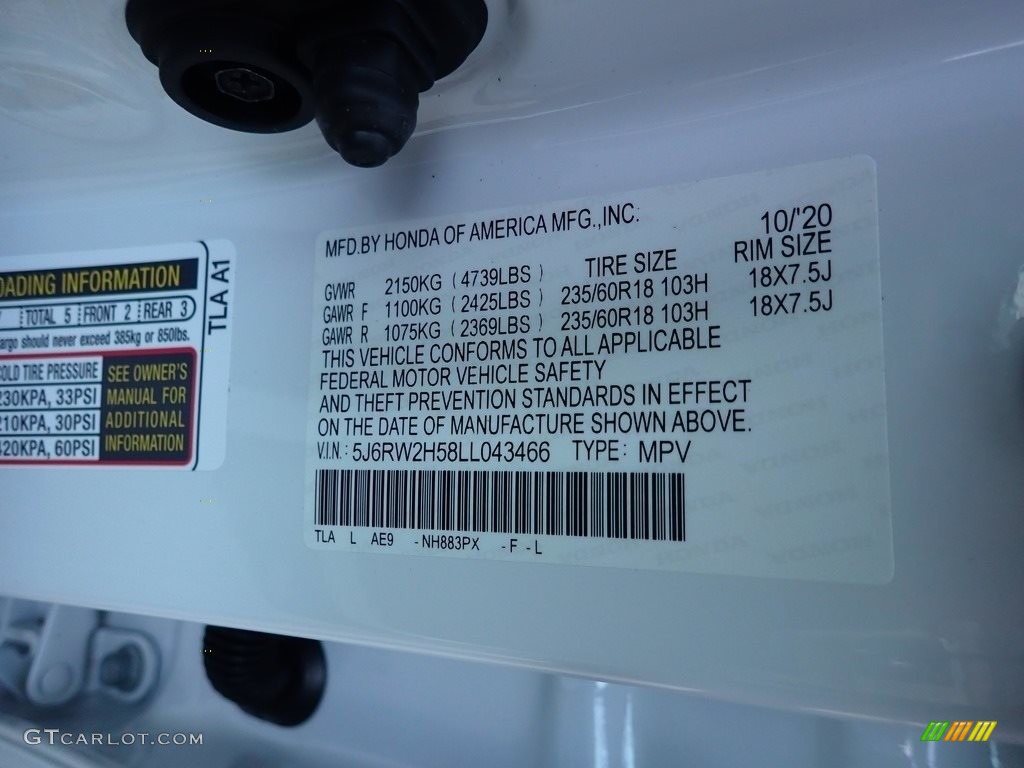 2020 CR-V Color Code NH883PX for Platinum White Pearl Photo #140083118