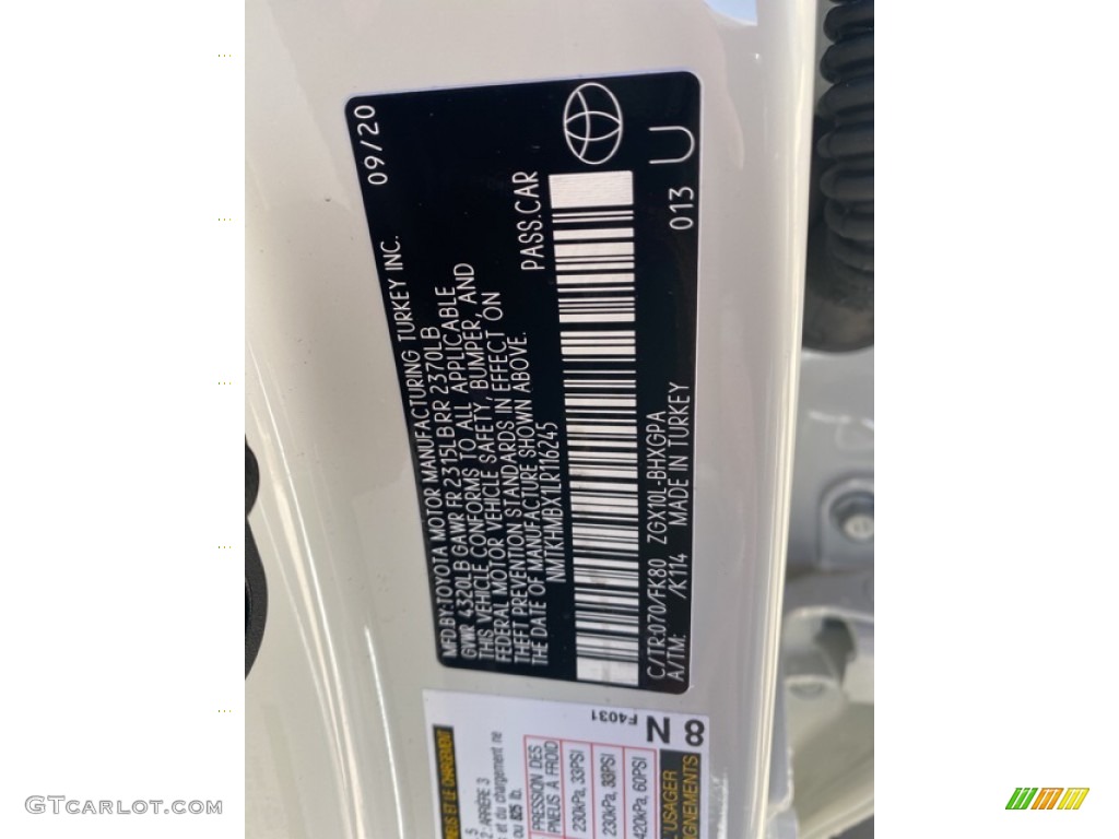 2020 C-HR Color Code 070 for Blizzard Pearl Photo #140087663