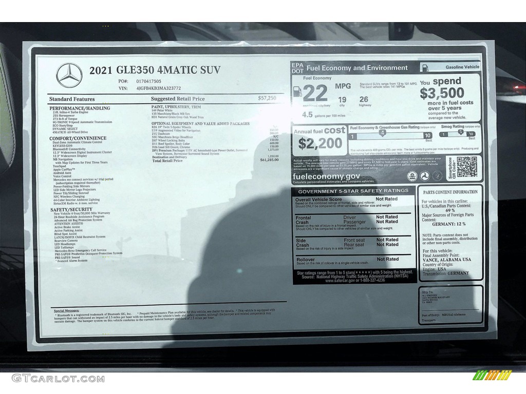 2021 Mercedes-Benz GLE 350 4Matic Window Sticker Photo #140097831