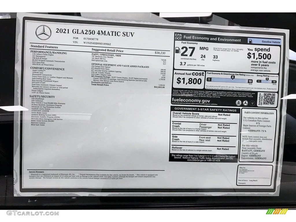 2021 Mercedes-Benz GLA 250 4Matic Window Sticker Photo #140105908