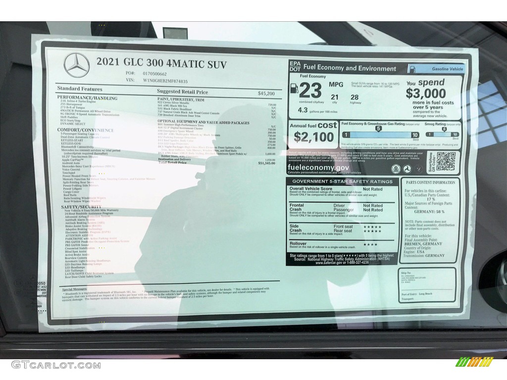 2021 Mercedes-Benz GLC 300 4Matic Window Sticker Photo #140106541
