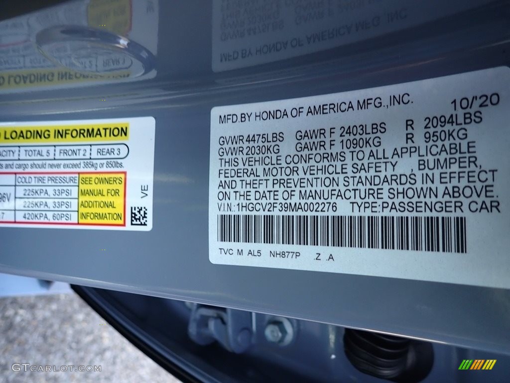 2021 Accord Color Code NH877P for Sonic Gray Pearl Photo #140111722
