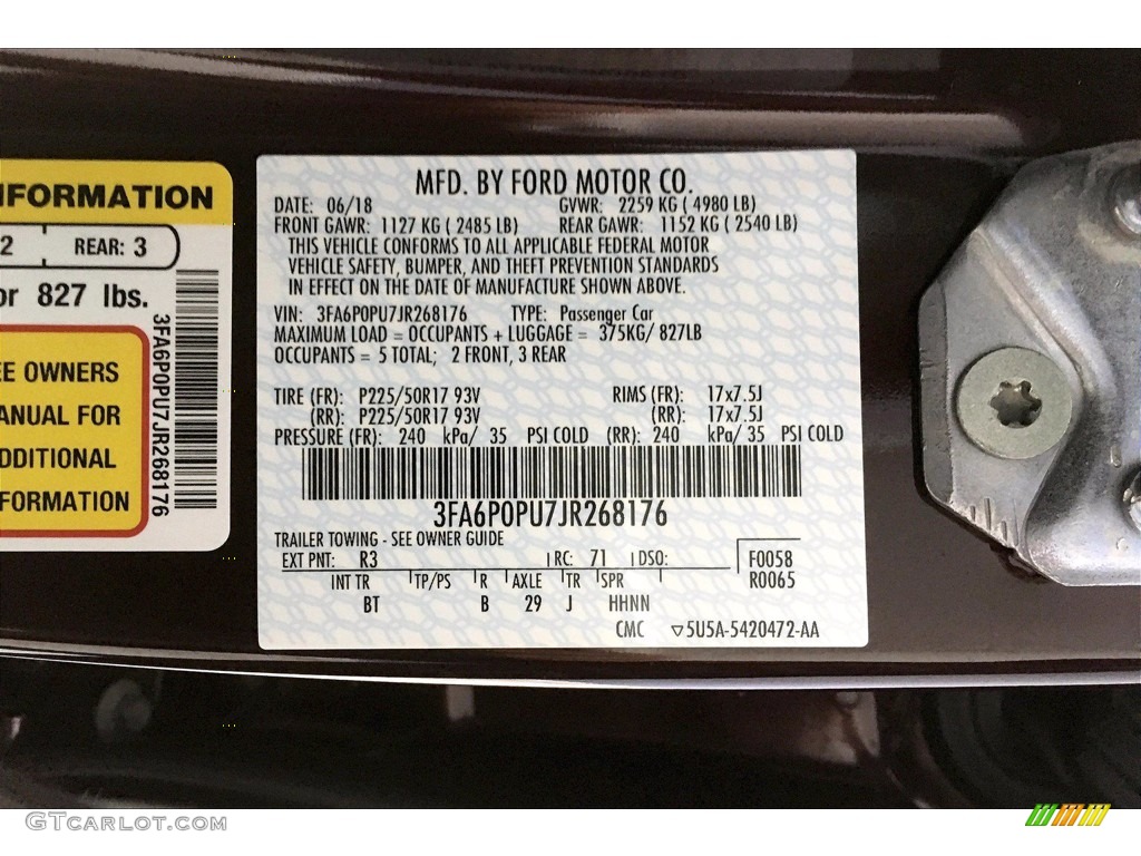 2018 Ford Fusion Energi SE Color Code Photos