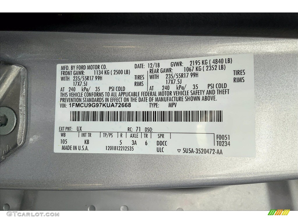 2019 Escape SE 4WD - Ingot Silver / Chromite Gray/Charcoal Black photo #33