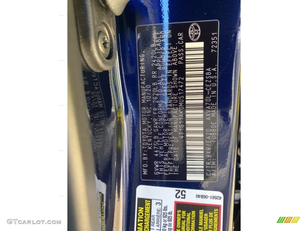2021 Camry Color Code 8X8 for Blueprint Photo #140114527