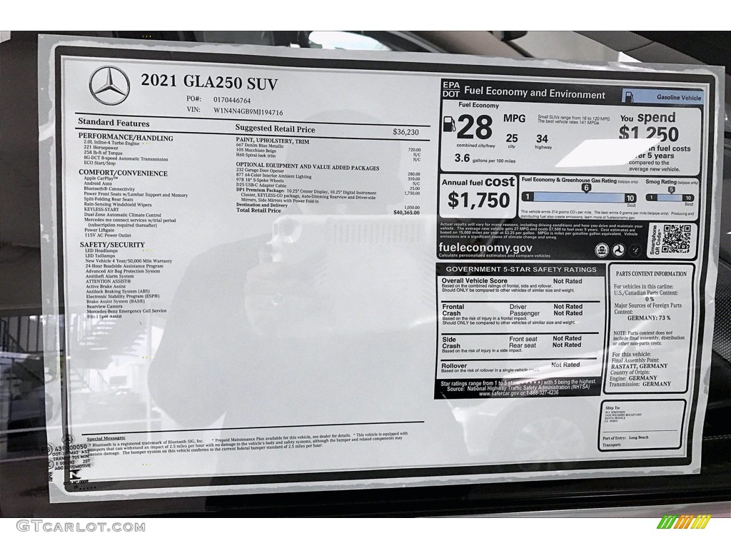 2021 GLA 250 - Denim Blue Metallic / Macchiato Beige photo #11