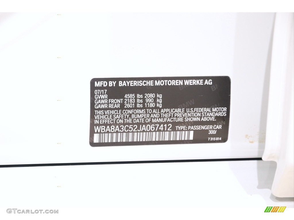 2018 3 Series 320i xDrive Sedan - Alpine White / Black photo #25