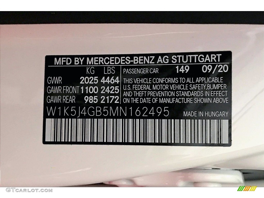 2021 CLA Color Code 149 for Polar White Photo #140130384