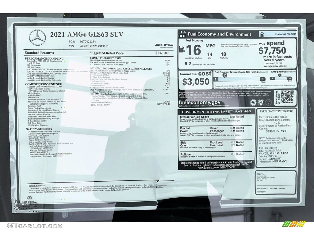 2021 Mercedes-Benz GLS 63 AMG 4Matic Window Sticker Photo #140131566