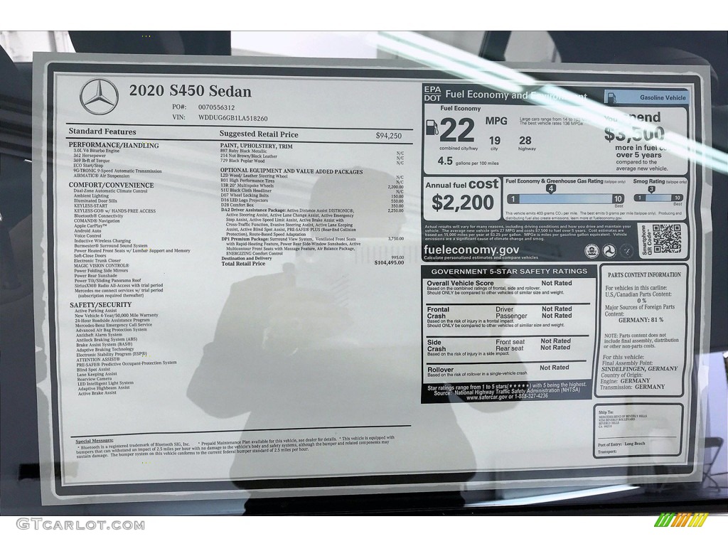 2020 S 450 Sedan - Ruby Black Metallic / Nut Brown/Black photo #10