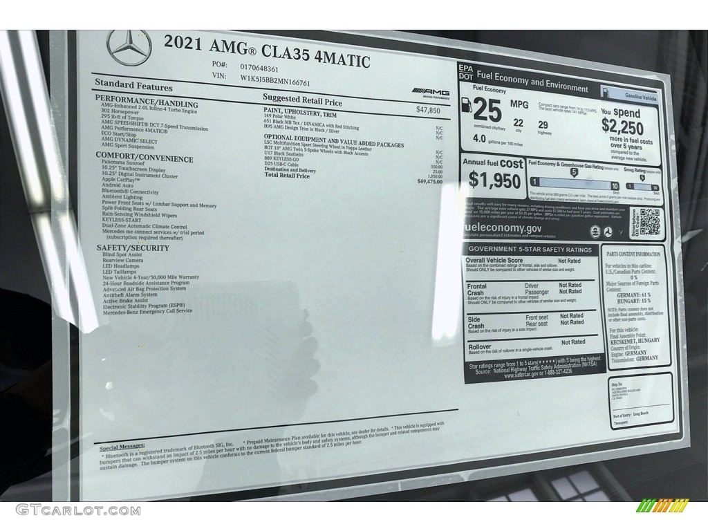 2021 CLA AMG 35 Coupe - Polar White / Black Dinamica w/Red Stitching photo #10