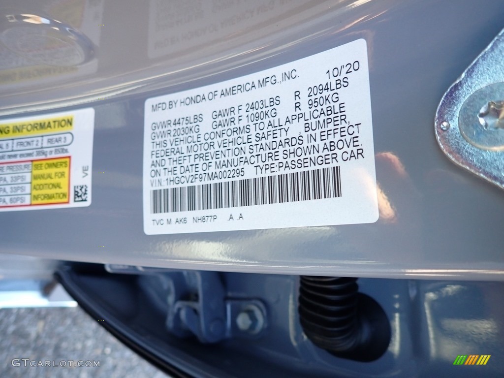 2021 Accord Color Code NH877P for Sonic Gray Pearl Photo #140152116