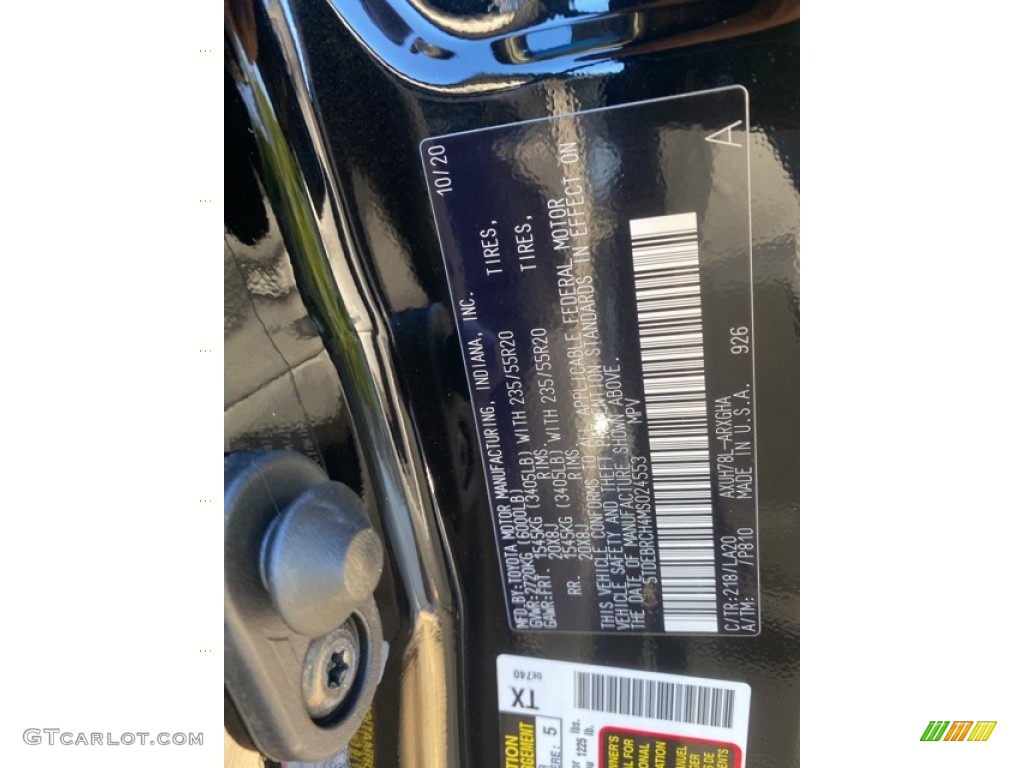 2021 Highlander Color Code 218 for Midnight Black Metallic Photo #140152611