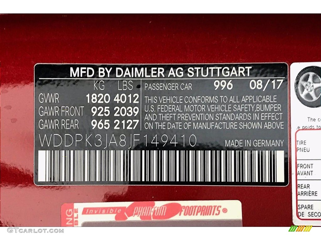 2018 SLC Color Code 996 for designo Cardinal Red Metallic Photo #140154867