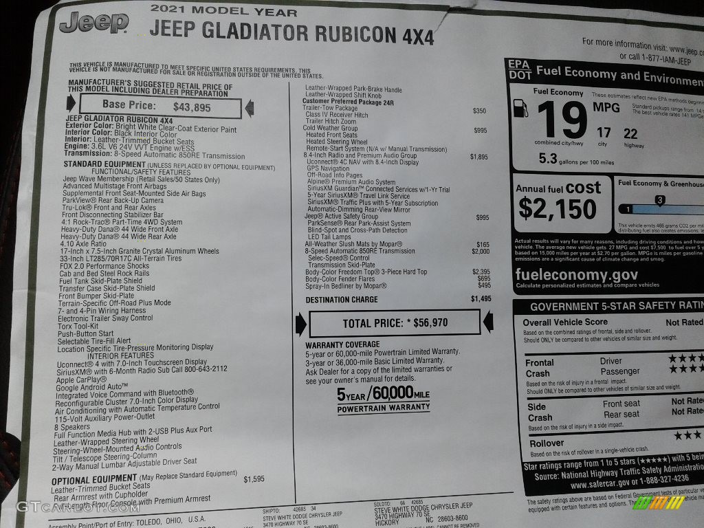 2021 Gladiator Rubicon 4x4 - Bright White / Black photo #30
