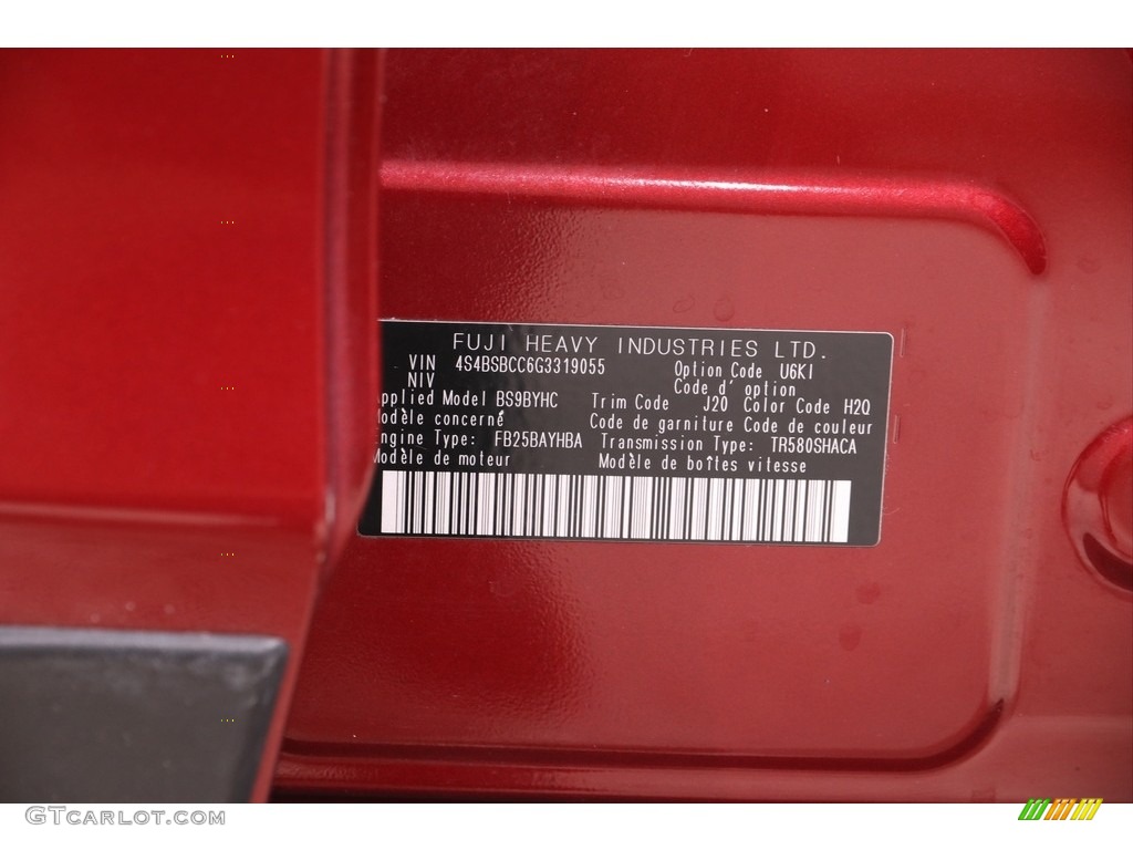 2016 Outback Color Code H2Q for Venetian Red Pearl Photo #140159007