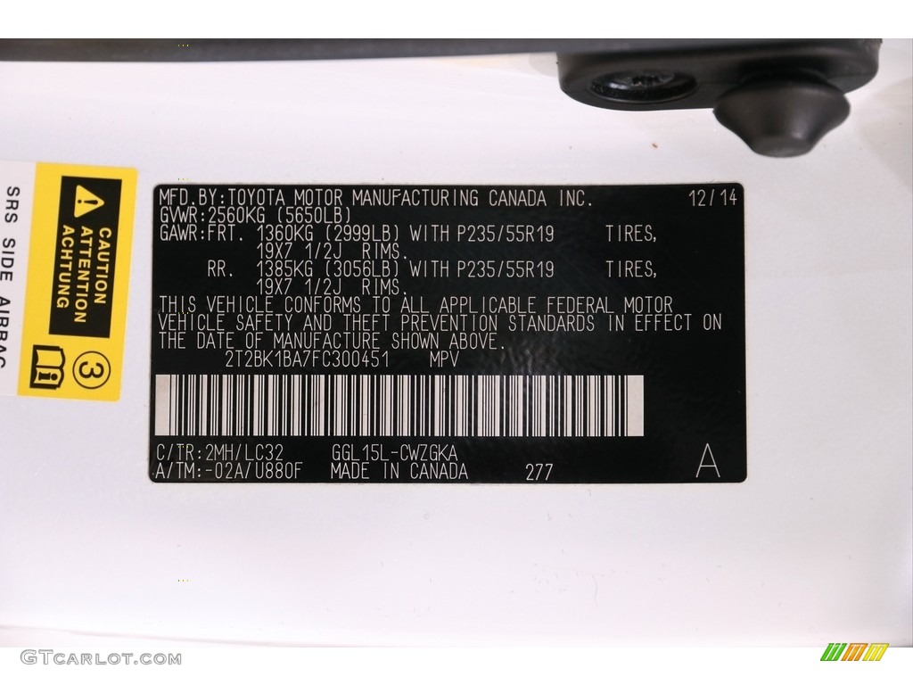 2015 RX Color Code 2MH for Ultra White Photo #140160600