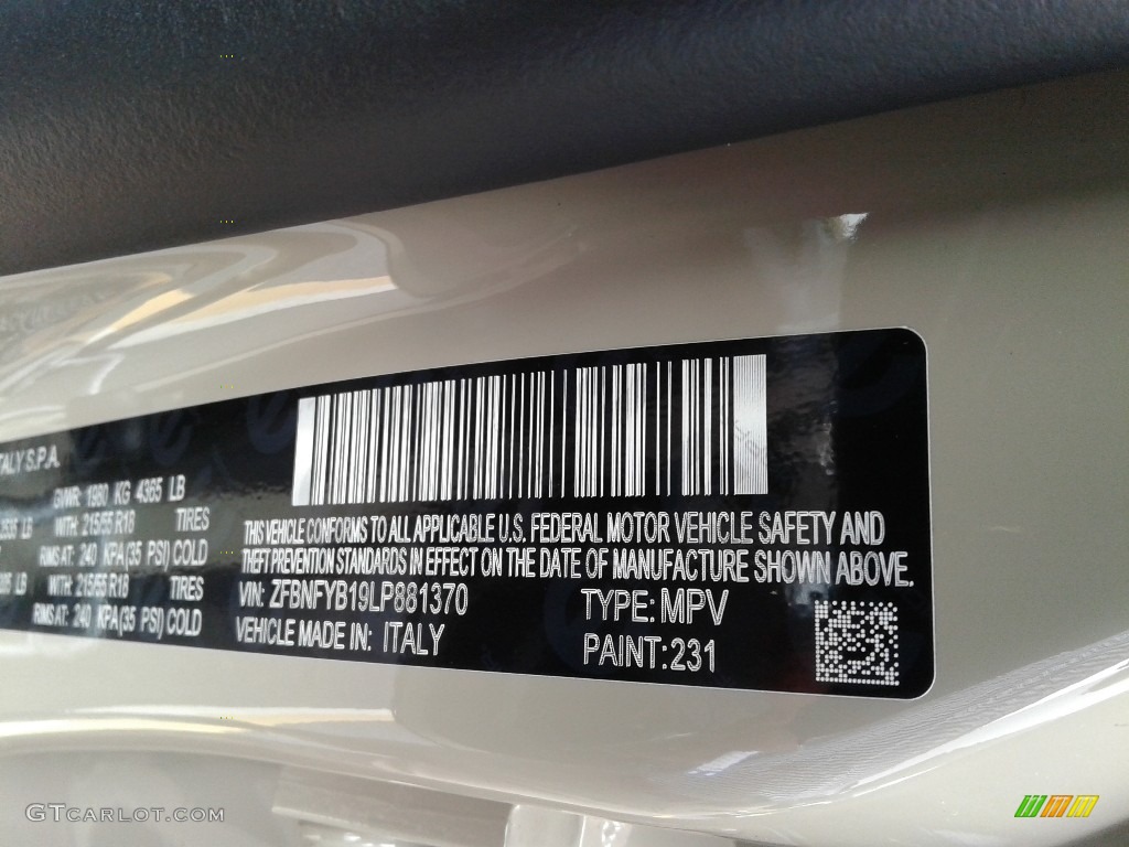 2020 Fiat 500X Trekking AWD Color Code Photos