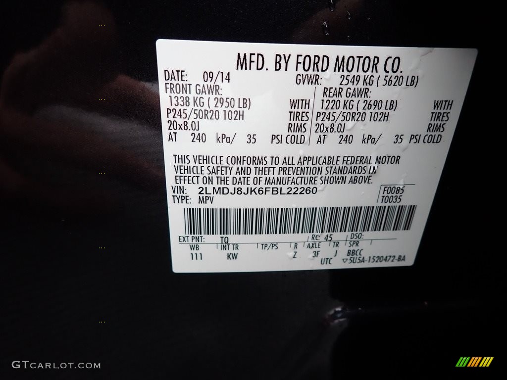 2015 MKX Color Code TQ for Smoked Quartz Metallic Photo #140178809