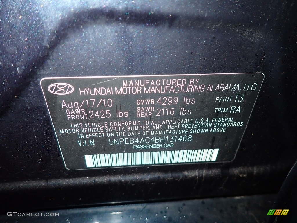 2011 Sonata GLS - Indigo Blue Pearl / Gray photo #33