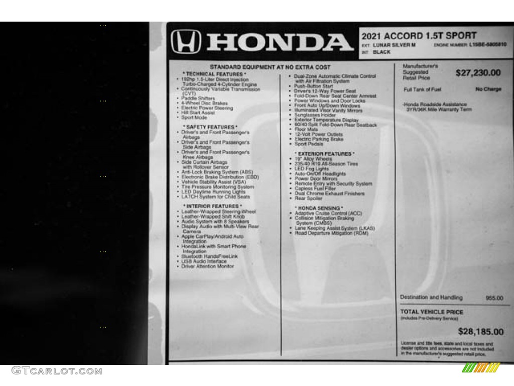 2021 Honda Accord Sport Window Sticker Photo #140186126