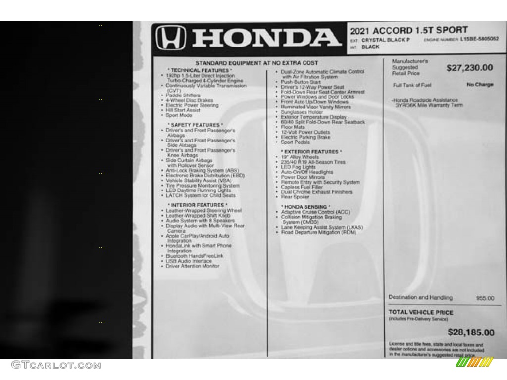 2021 Accord Sport - Crystal Black Pearl / Black photo #37